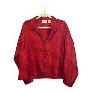 Chico's Blouse Vintage Women's Size XL‎ Floral Flowers Red Chicos 3